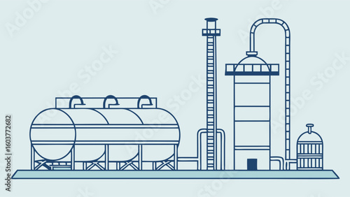 Minimalist refinery illustration chemical plant industry vector design outline graphic