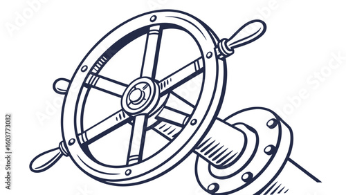 Minimalistic Vector Illustration of a Ship's Wheel Nautical Design Steering Concept Direction