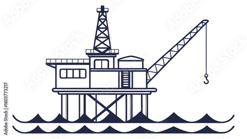Offshore Oil Rig Vector Illustration Minimalist Design Energy Industry Production in the Ocean