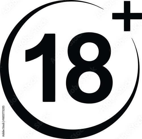 Age restriction symbol indicating 18 years and older in a circle with a plus sign