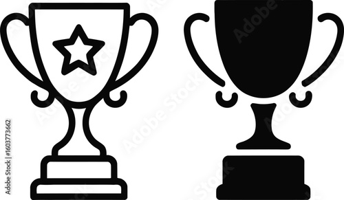 Two trophy icons one outlined with a star and one solid black