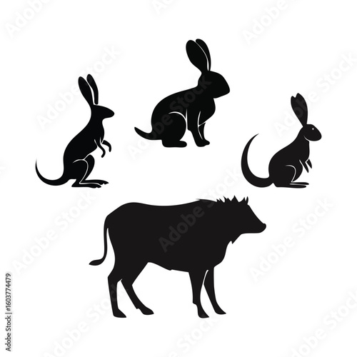 Collection of Silhouettes of Australian Wildlife and Farm Animals