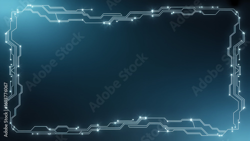 
Abstract image of a high-tech circuit board with glowing neon blue lines,Abstract technology frame made of circuit board,Digital circuit board frame with bright blue light and bokeh effects on a dark