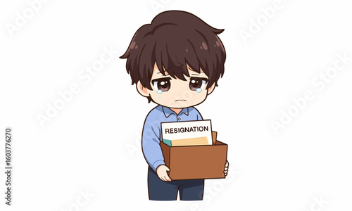 cute male staff coming out of the office cartoon illustration