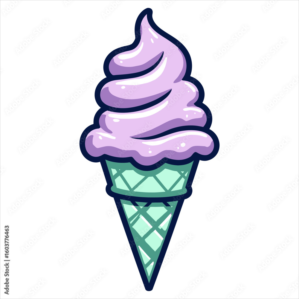 Vector art of cartoon lavender ice cream cone illustration design Vector art of cartoon lavender ice cream cone illustration design