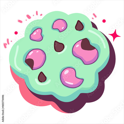 Vector art of mint cookie with pink and brown toppings