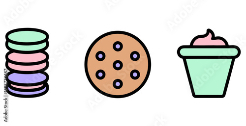 Vector art of cartoon macarons cookie and dessert cup
