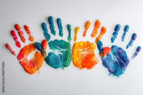 Colorful handprints arranged in a row
