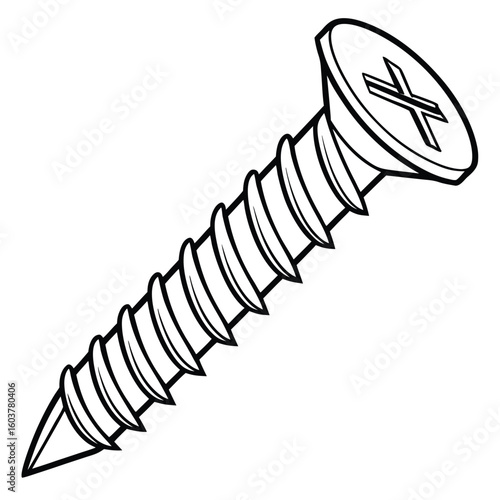 Black Line Art of a Threaded Screw Side Profile – Minimal Outline Hardware Vector