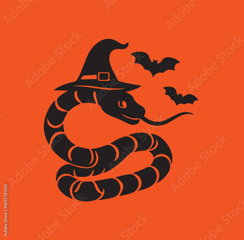 HALLOWEEN snake with Halloween hat  and bat 