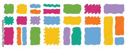 hand drawn organic liquid rectangle frame shapes set. vector fluid square blobs. wavy irregular abstract flat text box spots. curvy random colorful banners