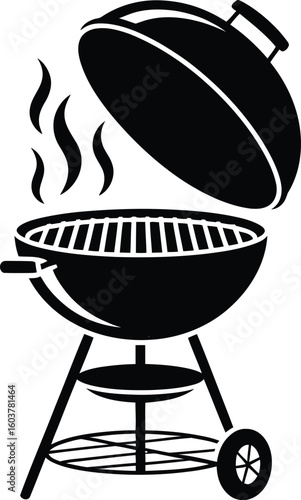 Black and White Vector Illustration of a Charcoal Grill with Smoke Perfect for Summer Cookouts Barbecues and Outdoor Cooking Themes Simple and Clean Design