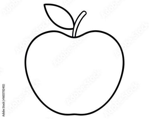 A black and white outline drawing of an apple isolated on white Ai Generated