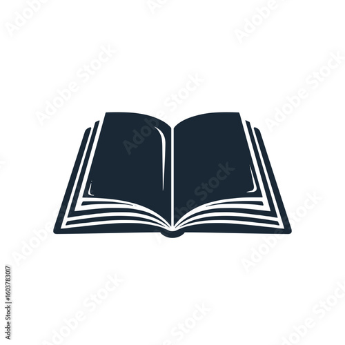 Open book in minimalist style with dark colors on white background  