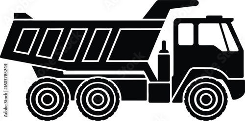 Black Silhouette of a Dump Truck Heavy Construction Vehicle for Hauling Materials Isolated on White Background Simple Vector Illustration for Construction or Transportation Themes