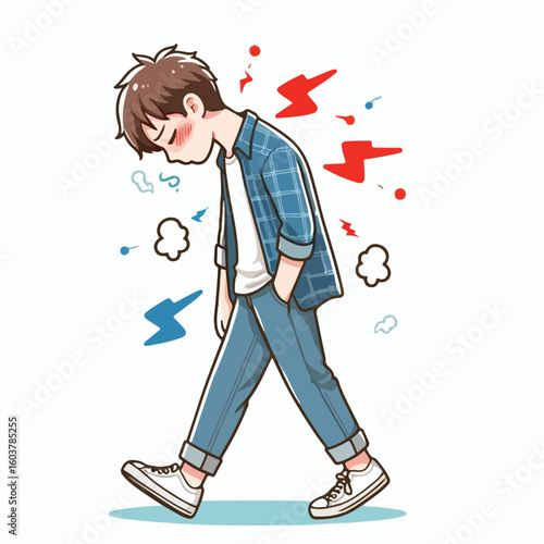vector image of a person walking tiredly 