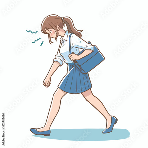 vector image of a person walking tiredly 
