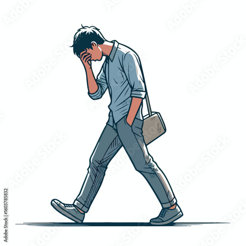 vector image of a person walking tiredly 