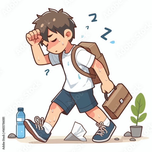 vector image of a person walking tiredly 