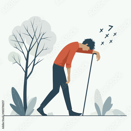 vector image of a person walking tiredly 