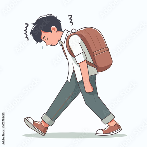vector image of a person walking tiredly 
