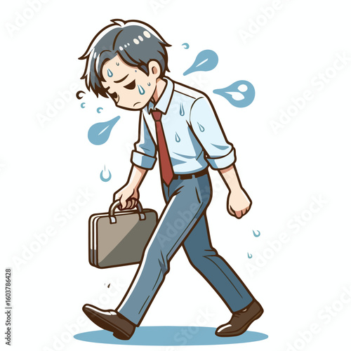 vector image of a person walking tiredly 