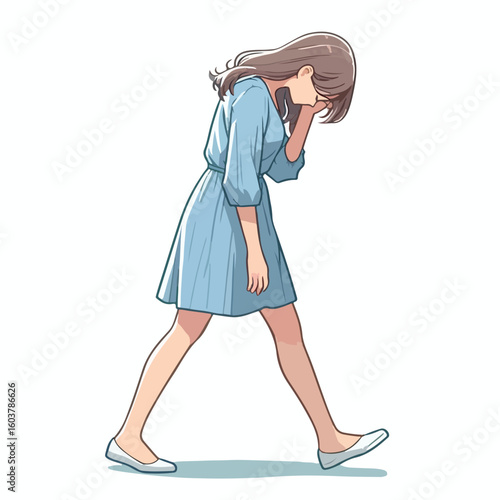 vector image of a person walking tiredly 