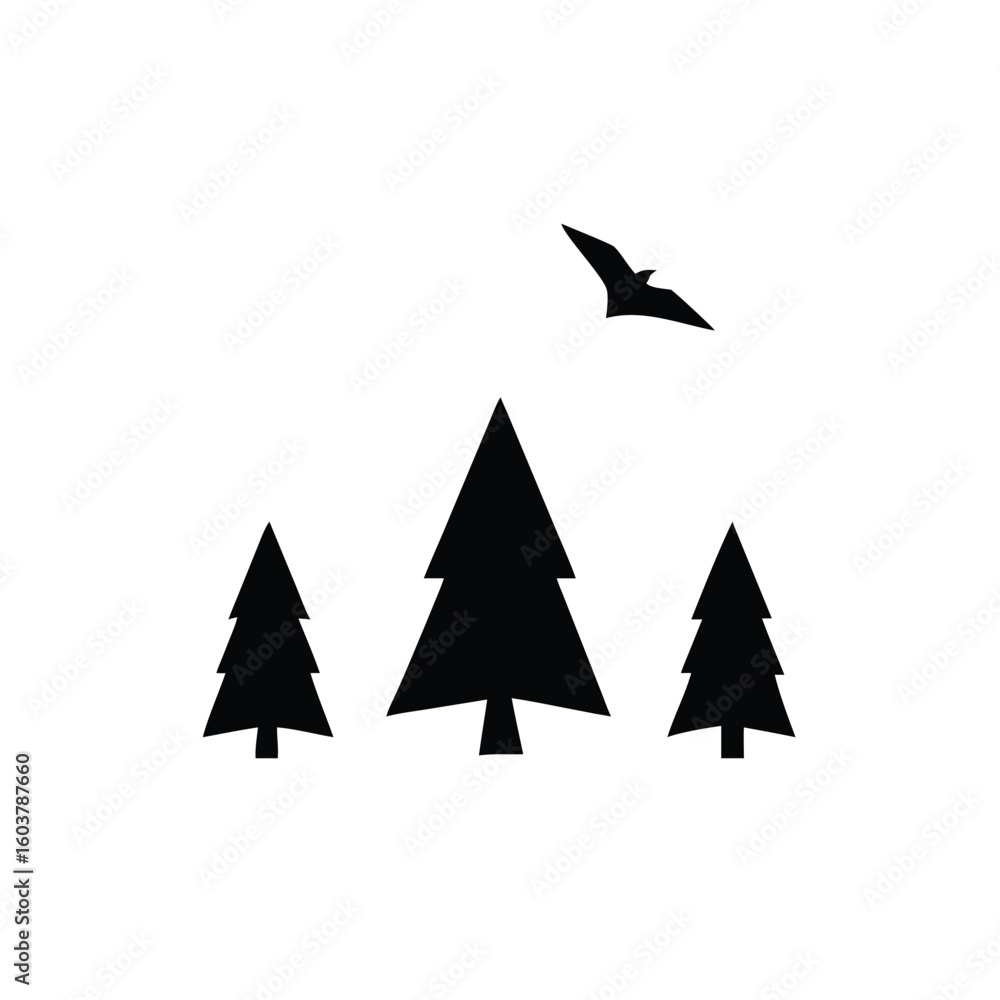 Fototapeta premium Minimalist Silhouette of Birds Flying Over Forest