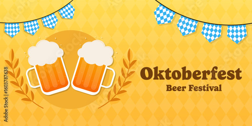 oktoberfest beer festival horizontal banner illustration in gradient