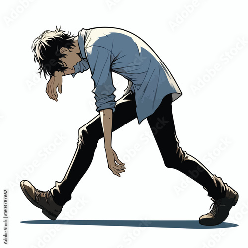 vector image of a person walking tiredly 
