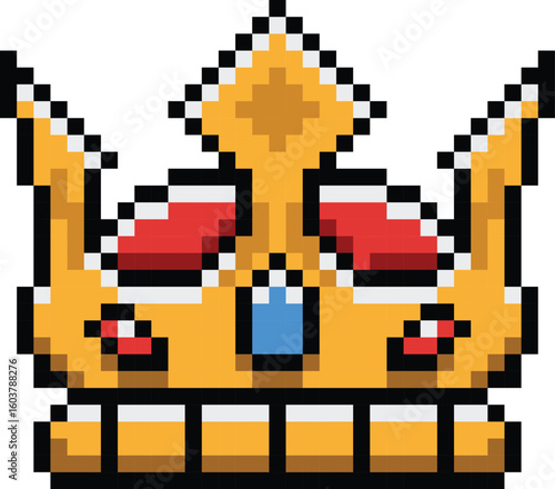 Pixel art golden crown clipart element vector
