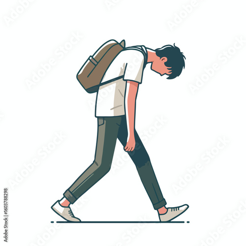 vector image of a person walking tiredly 
