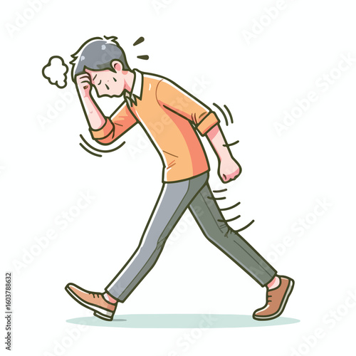 vector image of a person walking tiredly 