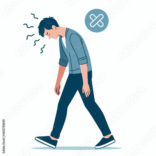 vector image of a person walking tiredly 