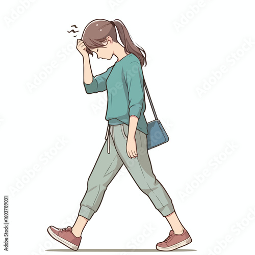 vector image of a person walking tiredly 