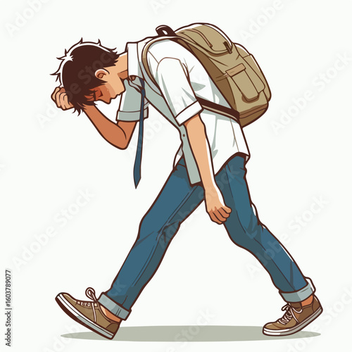 vector image of a person walking tiredly 