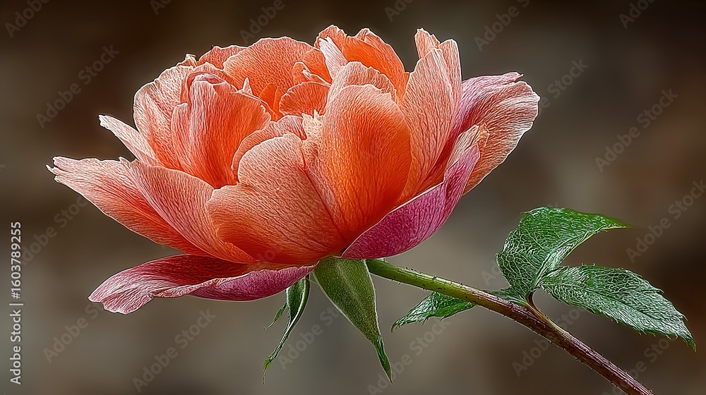 Fototapeta premium Close-up of a vibrant orange-pink rose.