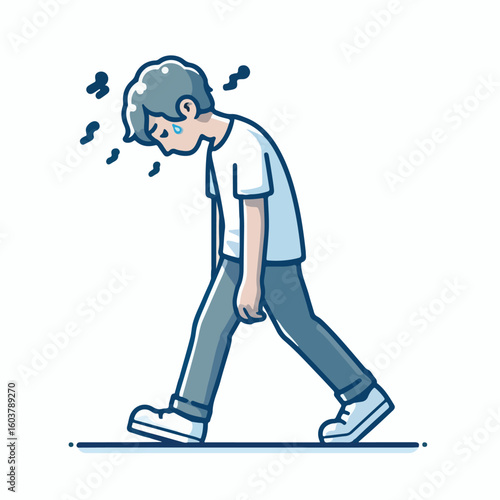 vector image of a person walking tiredly 