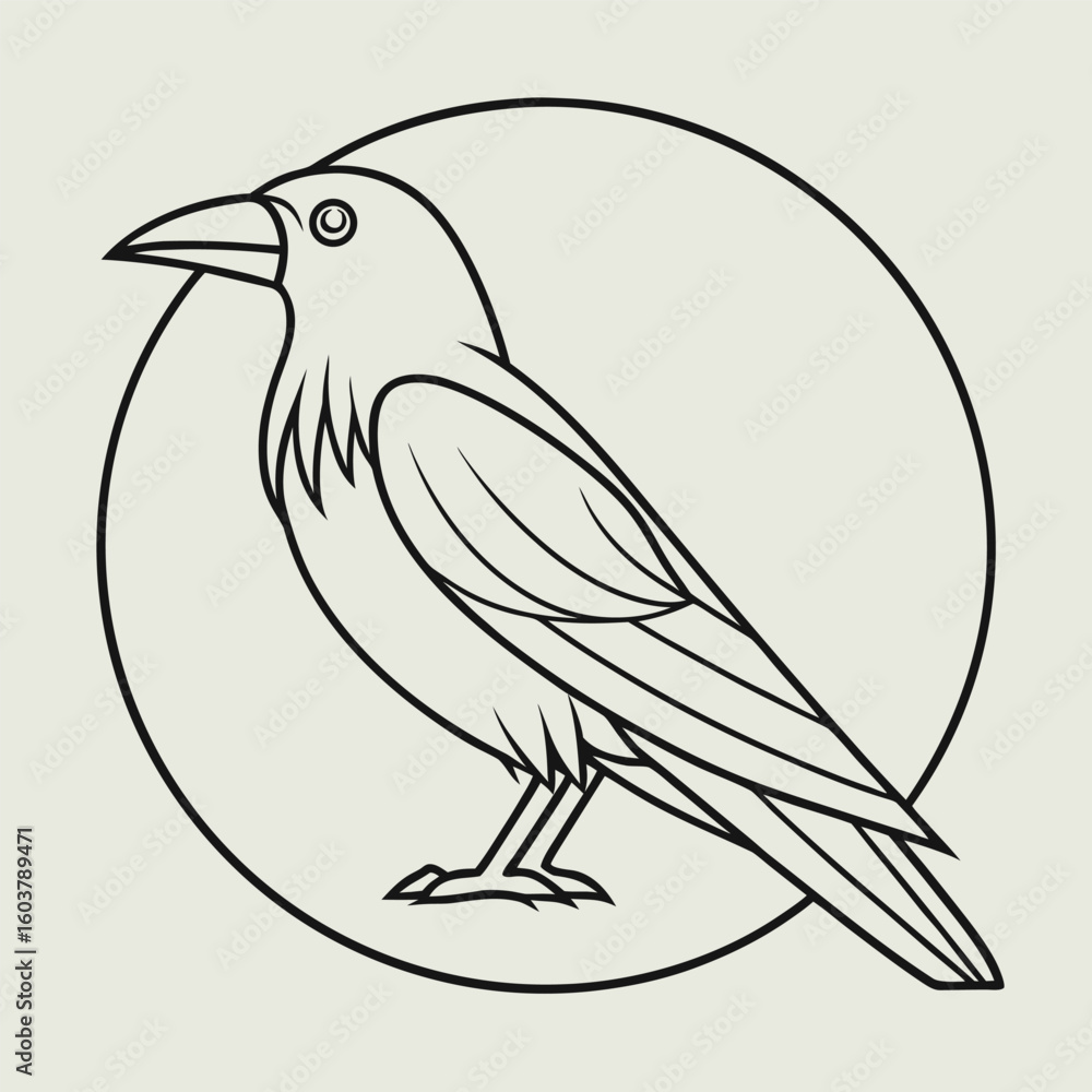 Fototapeta premium Thin Line Drawing Of A Crow In Side View