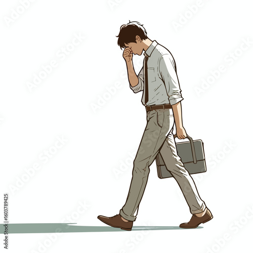 vector image of a person walking tiredly 