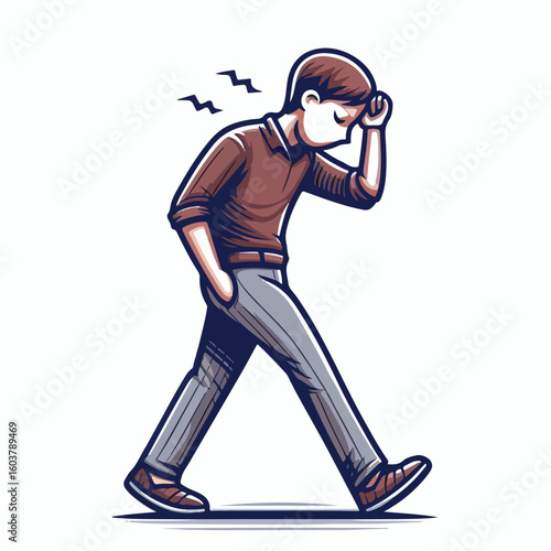 vector image of a person walking tiredly 