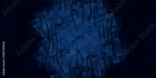 Abstract blue pattern black background. Geometric shape. Line fold polygon style dots line texture