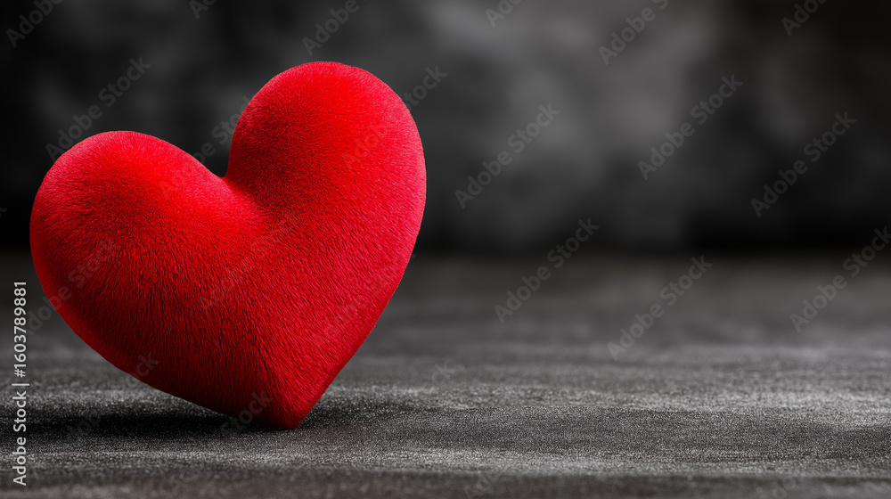 Fototapeta premium Vibrant Red Heart on Dark Textured Background with Gentle Light