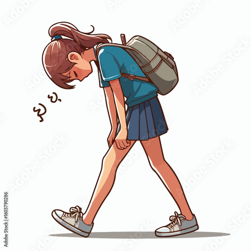 vector image of a person walking tiredly 