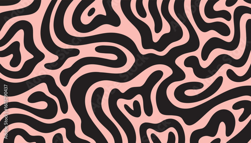 Summer bright retro 60s or 70s background colorful leaking smooth organic bold lines. Poisonous flashy black beige light pink colors