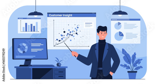 Analyst Presenting Growth Chart With Analytics And Customer Insight
