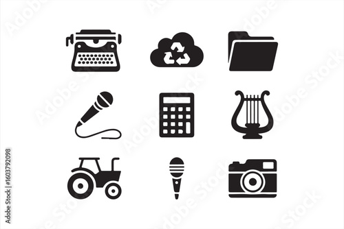 Illustration of Black Silhouette Icons for Digital Art