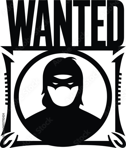 Most wanted vector - Black and white criminal wanted icon.