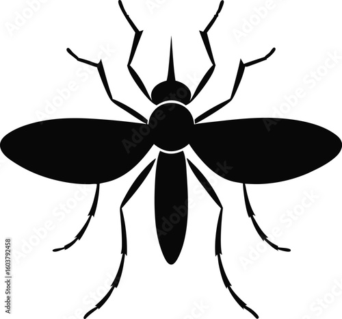 Black silhouette of a mosquito isolated on transparent background silhouette