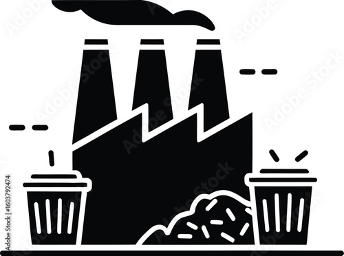 Industrial Pollution and Waste Management Icon – Factory Emissions Illustration.